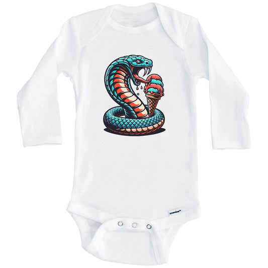 Cobra Snake Eating Ice Cream Funny Cartoon Summer Baby Bodysuit (Long Sleeves)