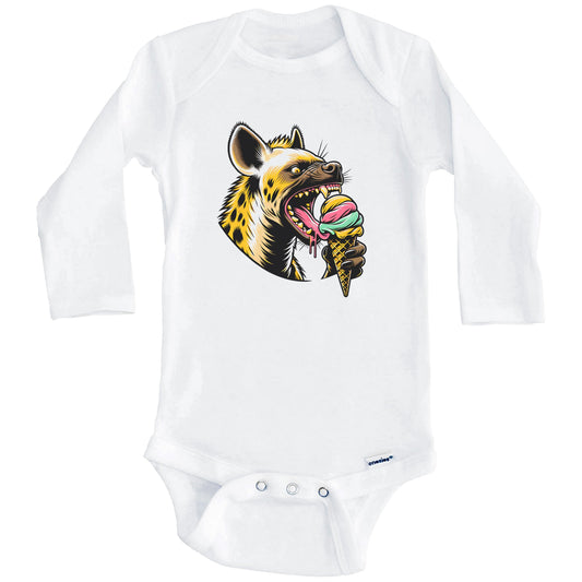 Hyena Eating Ice Cream Funny Cartoon Summer Baby Bodysuit (Long Sleeves)