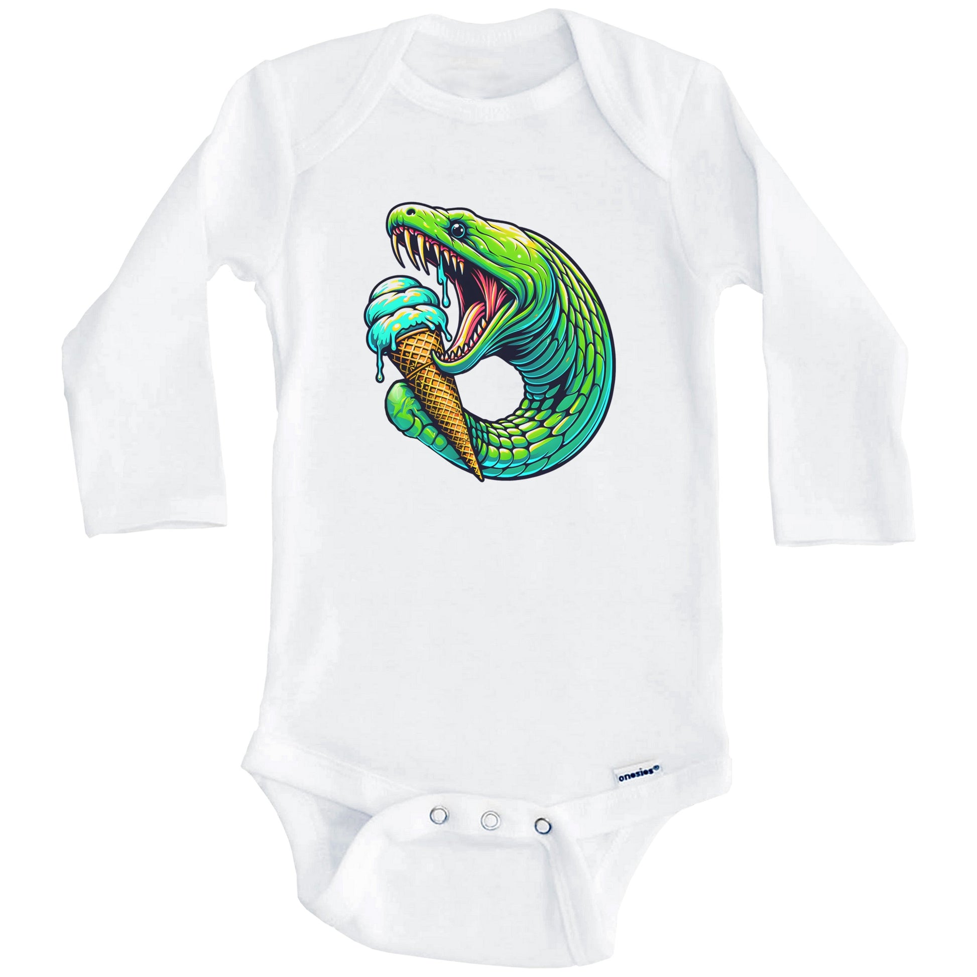 Moray Eel Eating Ice Cream Funny Cartoon Summer Baby Bodysuit (Long Sleeves)