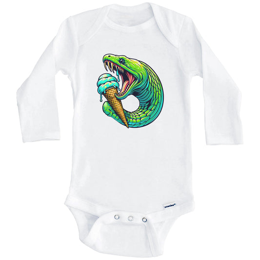 Moray Eel Eating Ice Cream Funny Cartoon Summer Baby Bodysuit (Long Sleeves)