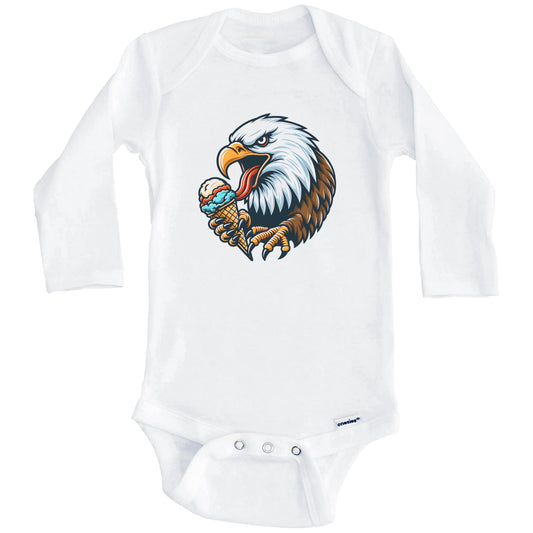 Bald Eagle Eating Ice Cream Funny Cartoon Summer Baby Bodysuit (Long Sleeves)
