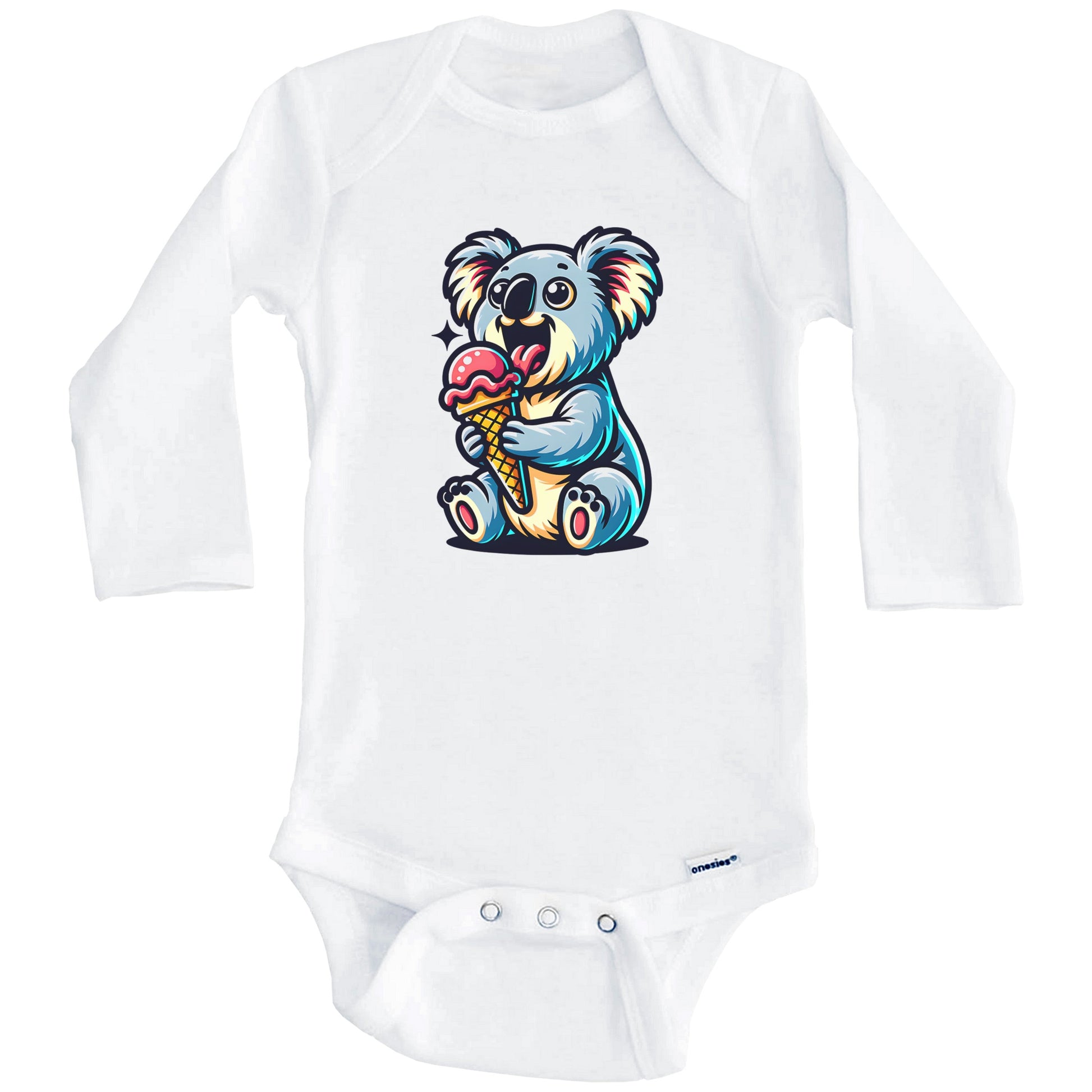 Koala Eating Ice Cream Funny Cartoon Summer Baby Bodysuit (Long Sleeves)