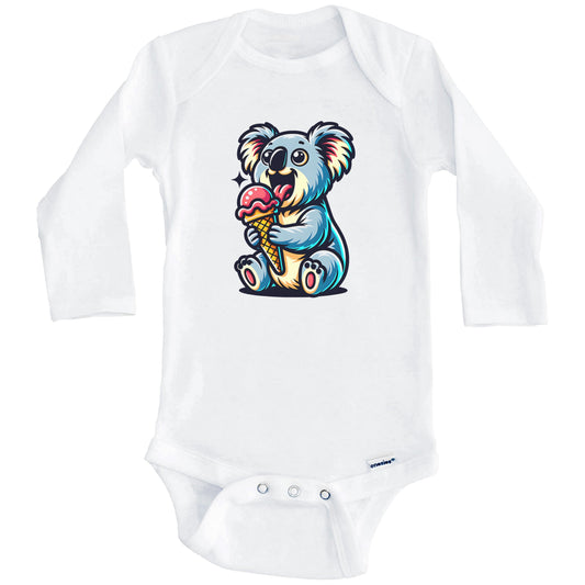 Koala Eating Ice Cream Funny Cartoon Summer Baby Bodysuit (Long Sleeves)