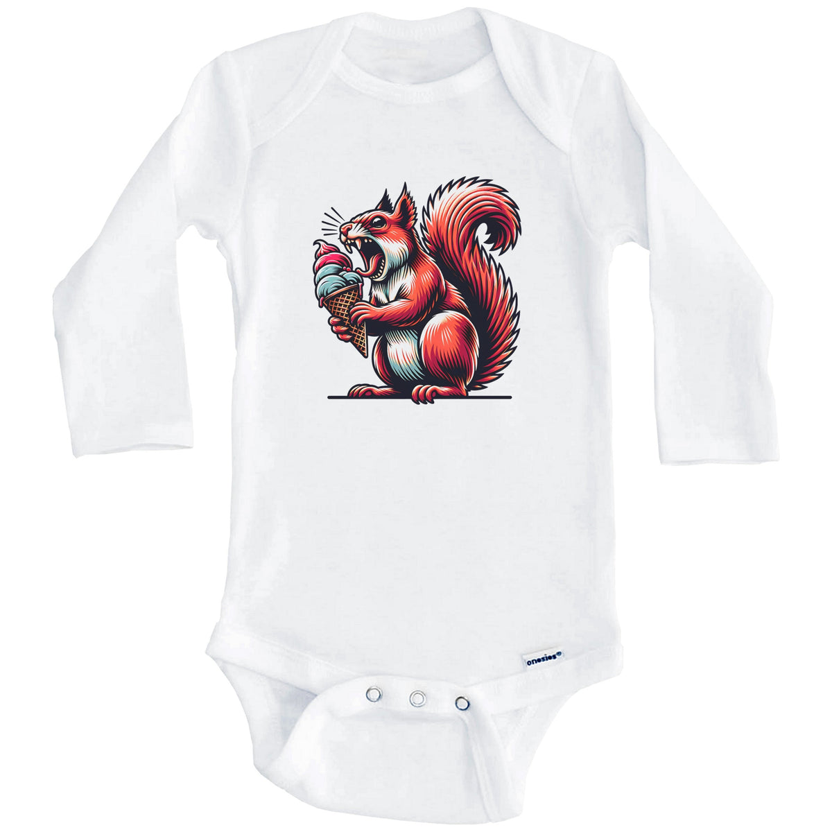 Squirrel Eating Ice Cream Funny Cartoon Summer Baby Bodysuit (Long Sleeves)
