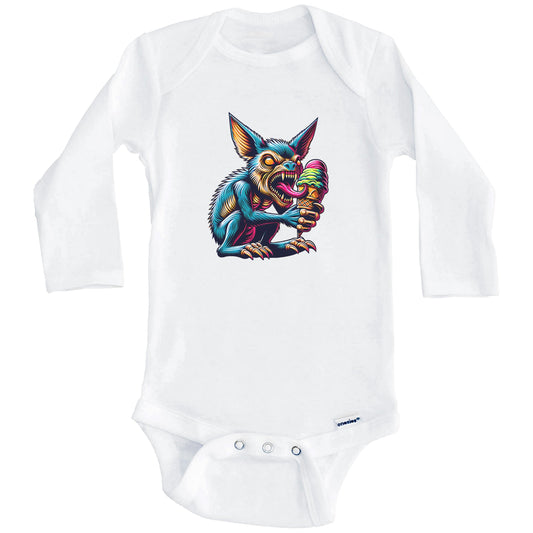Chupacabra Eating Ice Cream Funny Cartoon Summer Cryptid Baby Bodysuit (Long Sleeves)