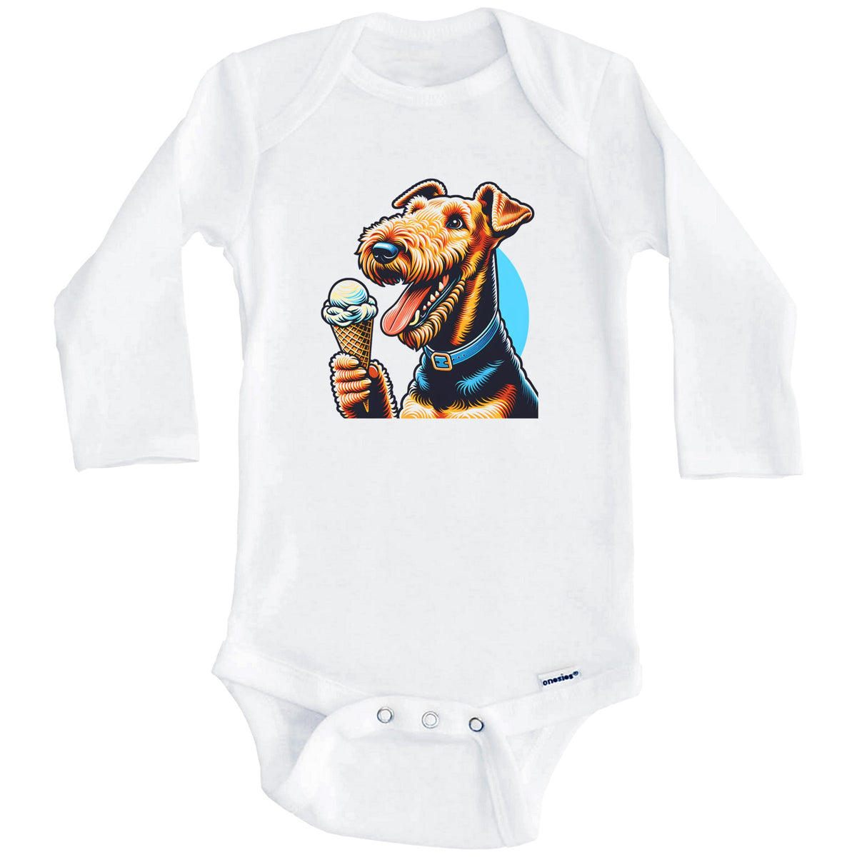 Airedale Eating Ice Cream Cone Cute Dog Baby Bodysuit (Long Sleeves)