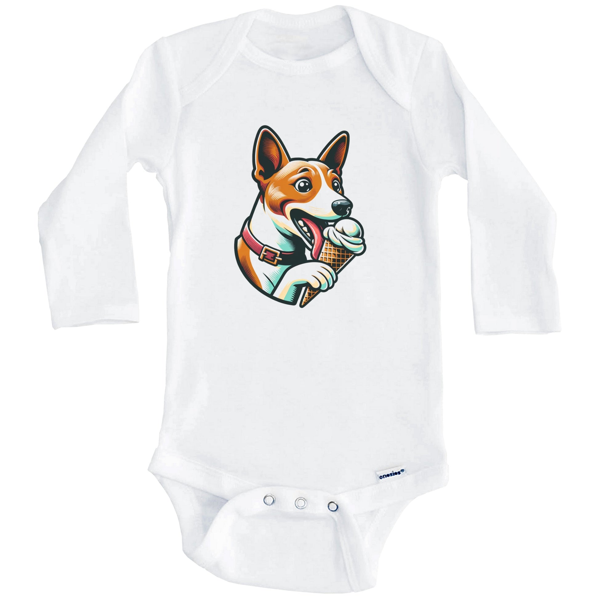 Basenji Eating Ice Cream Cone Cute Dog Baby Bodysuit (Long Sleeves)