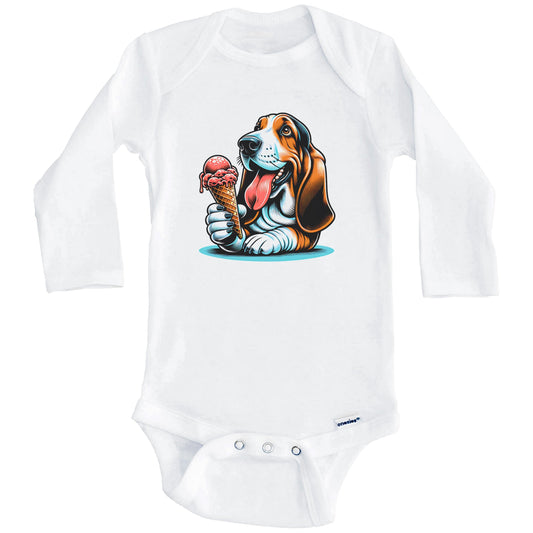 Basset Hound Eating Ice Cream Cone Cute Dog Baby Bodysuit (Long Sleeves)
