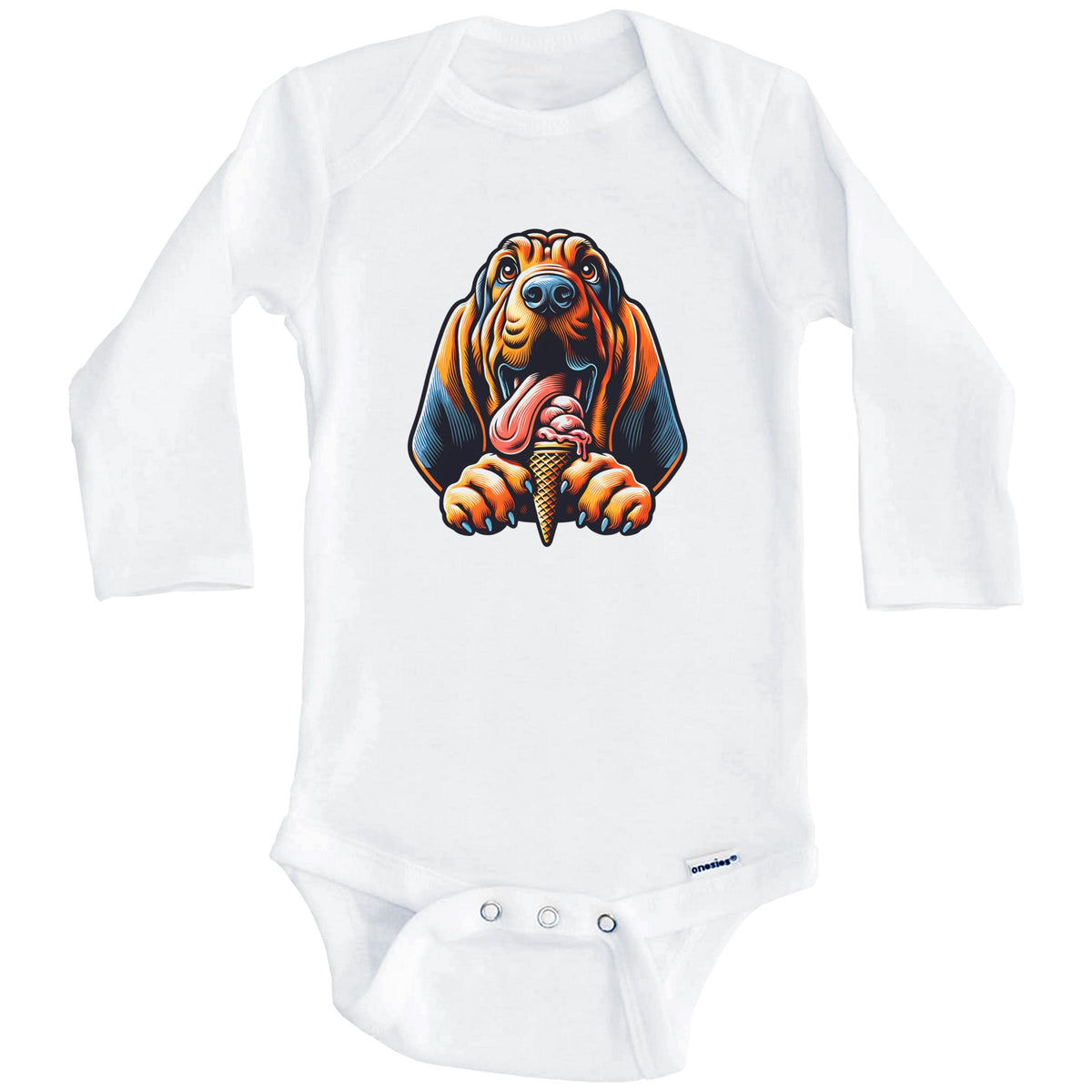 Bloodhound Eating Ice Cream Cone Cute Dog Baby Bodysuit (Long Sleeves)