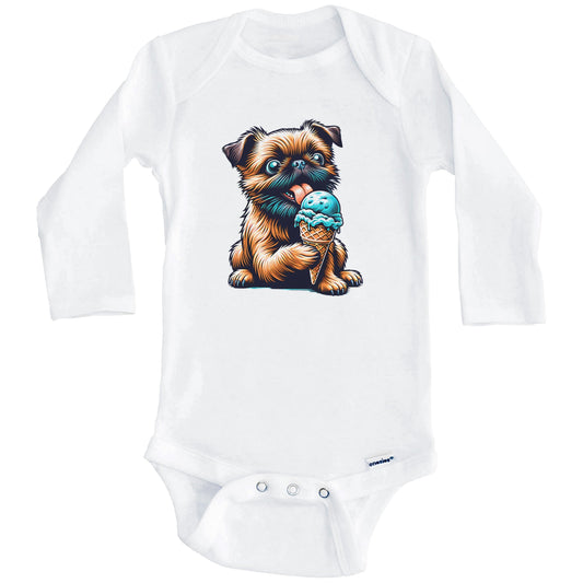 Brussels Griffon Eating Ice Cream Cone Cute Dog Baby Bodysuit (Long Sleeves)