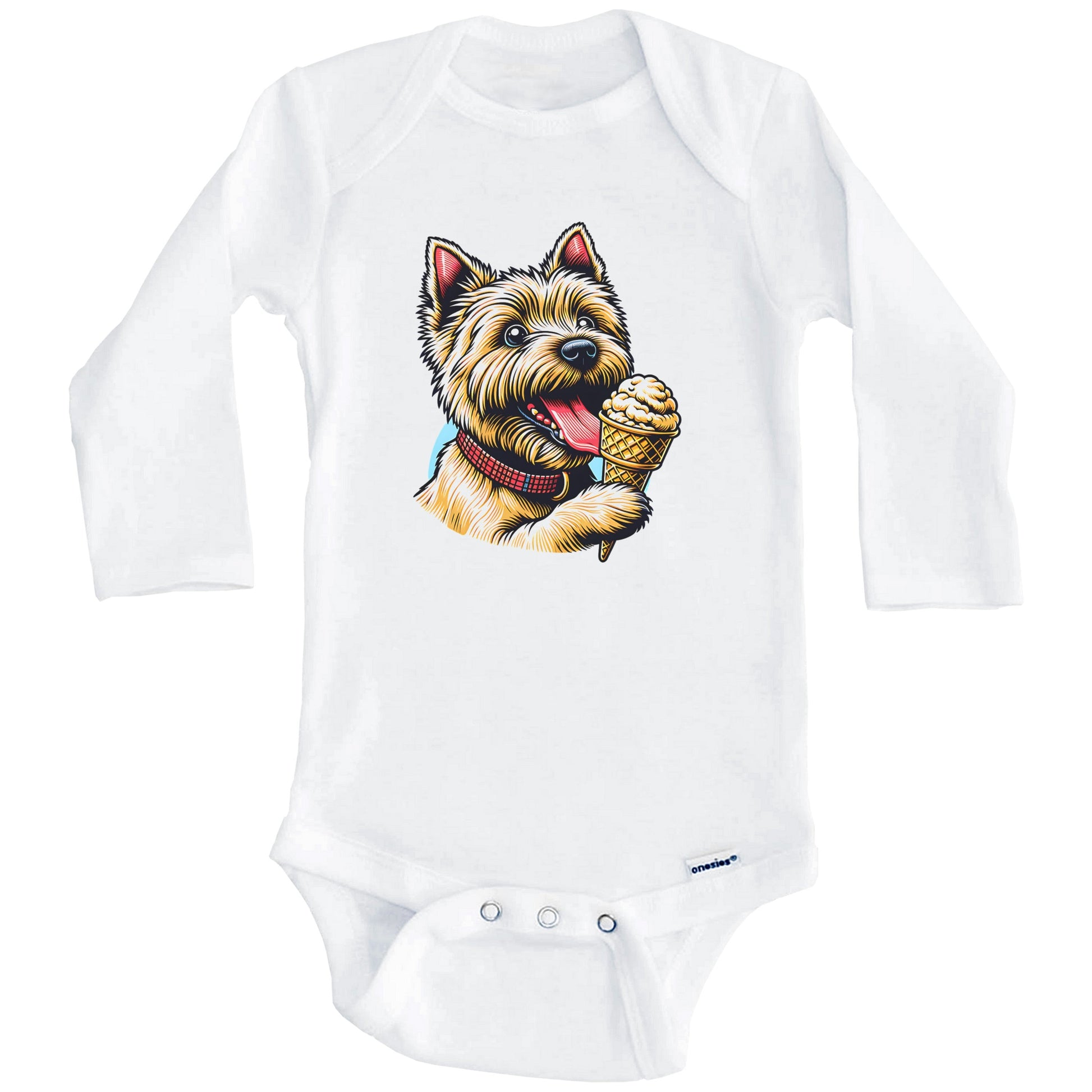 Cairn Terrier Eating Ice Cream Cone Cute Dog Baby Bodysuit (Long Sleeves)
