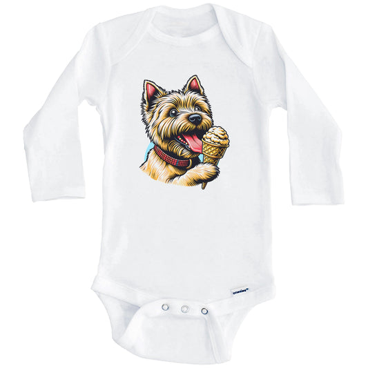 Cairn Terrier Eating Ice Cream Cone Cute Dog Baby Bodysuit (Long Sleeves)