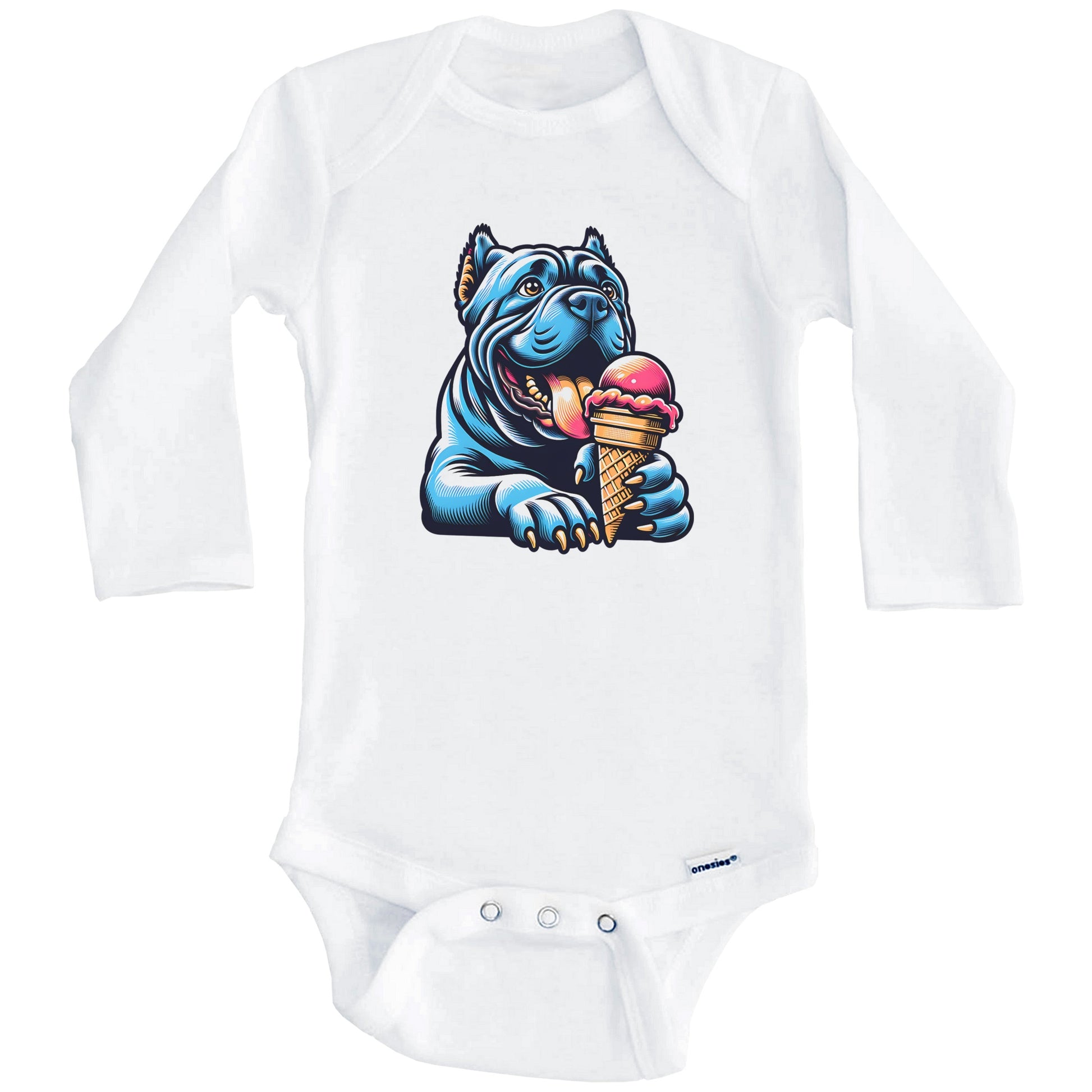 Cane Corso Eating Ice Cream Cone Cute Dog Baby Bodysuit (Long Sleeves)