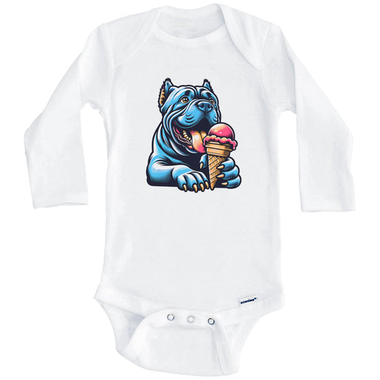 Cane Corso Eating Ice Cream Cone Cute Dog Baby Bodysuit (Long Sleeves)