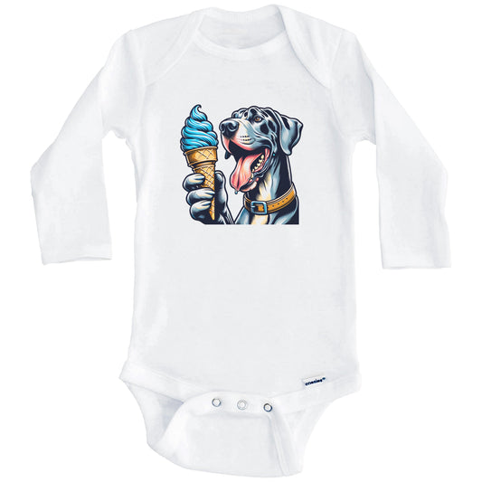 Great Dane Eating Ice Cream Cone Cute Dog Baby Bodysuit (Long Sleeves)