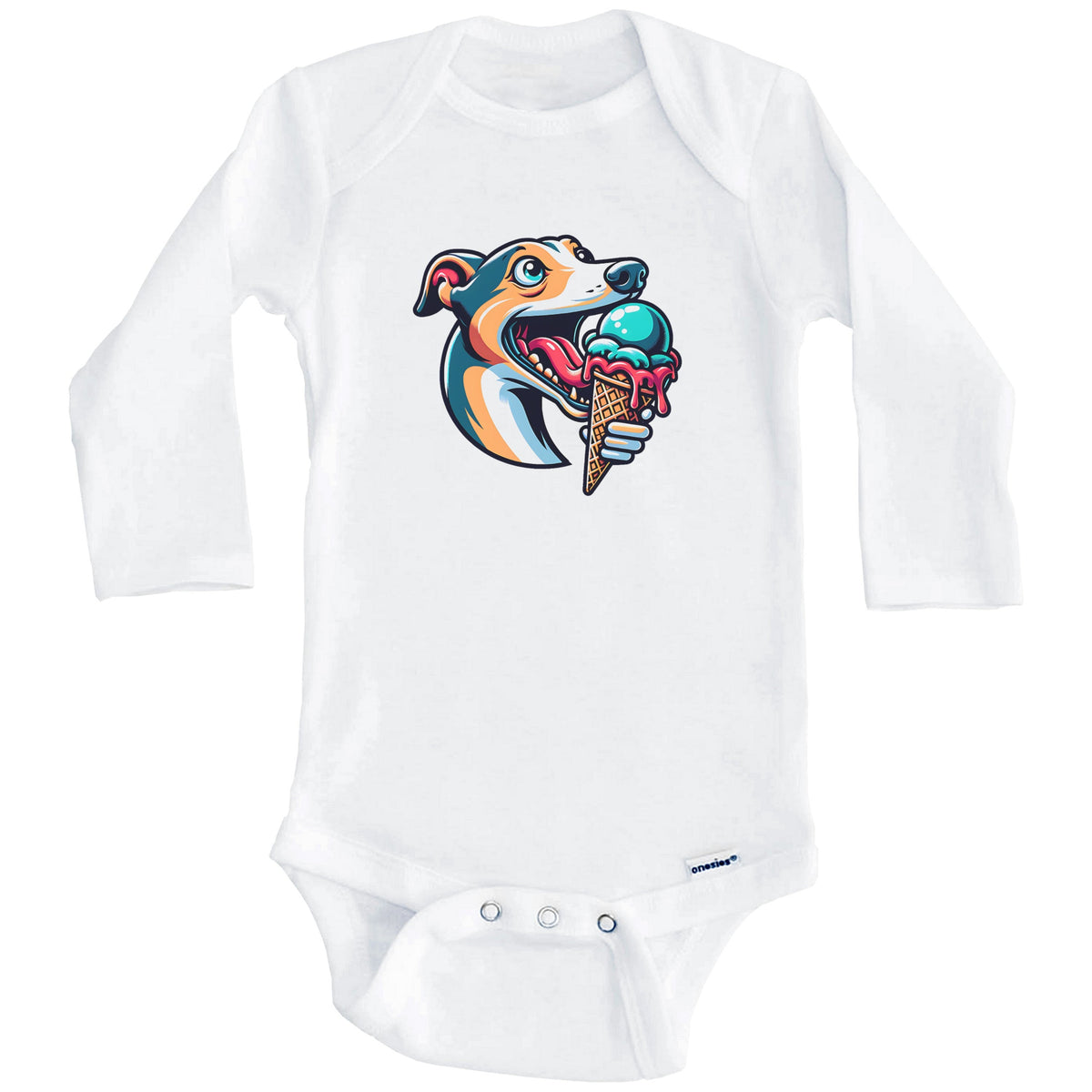 Greyhound Eating Ice Cream Cone Cute Dog Baby Bodysuit (Long Sleeves)