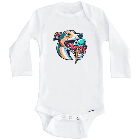 Greyhound Eating Ice Cream Cone Cute Dog Baby Bodysuit (Long Sleeves)
