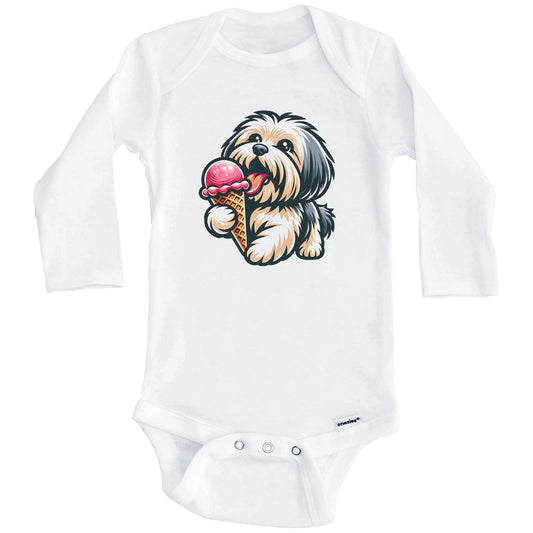Havanese Eating Ice Cream Cone Cute Dog Baby Bodysuit (Long Sleeves)