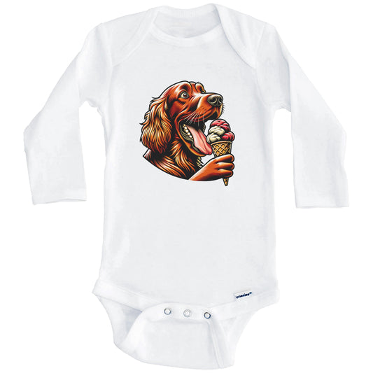 Irish Setter Eating Ice Cream Cone Cute Dog Baby Bodysuit (Long Sleeves)