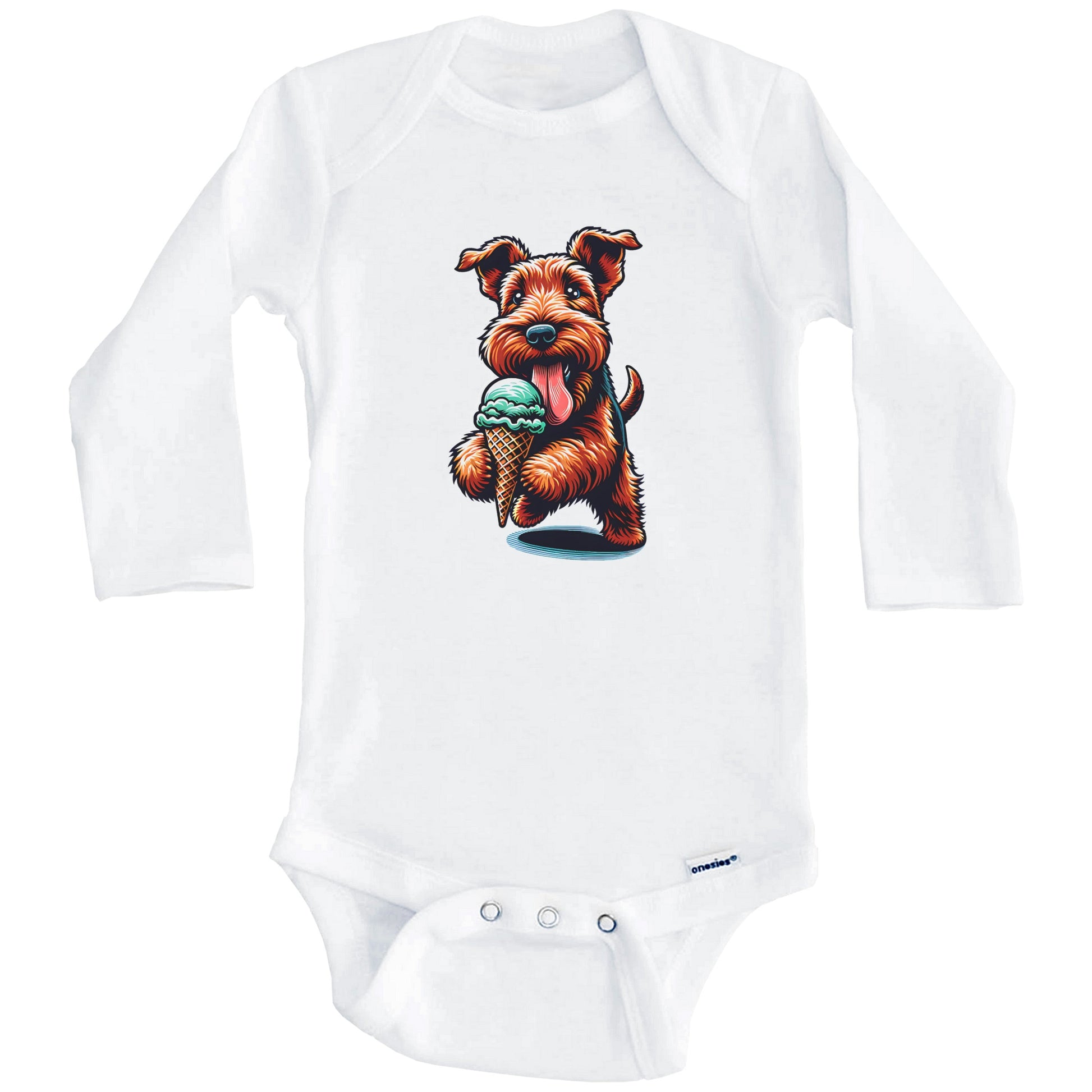 Irish Terrier Eating Ice Cream Cone Cute Dog Baby Bodysuit (Long Sleeves)