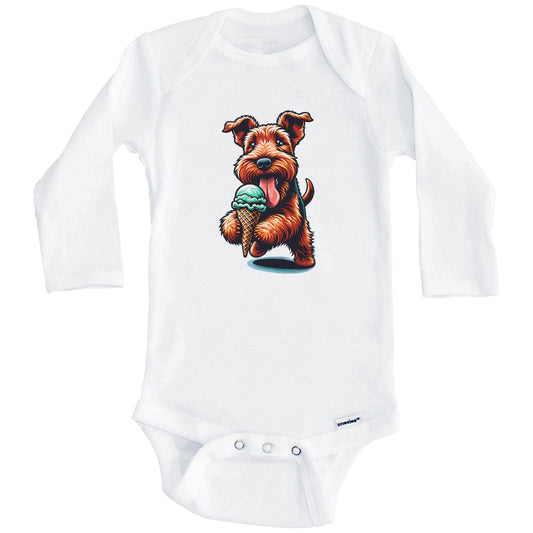 Irish Terrier Eating Ice Cream Cone Cute Dog Baby Bodysuit (Long Sleeves)