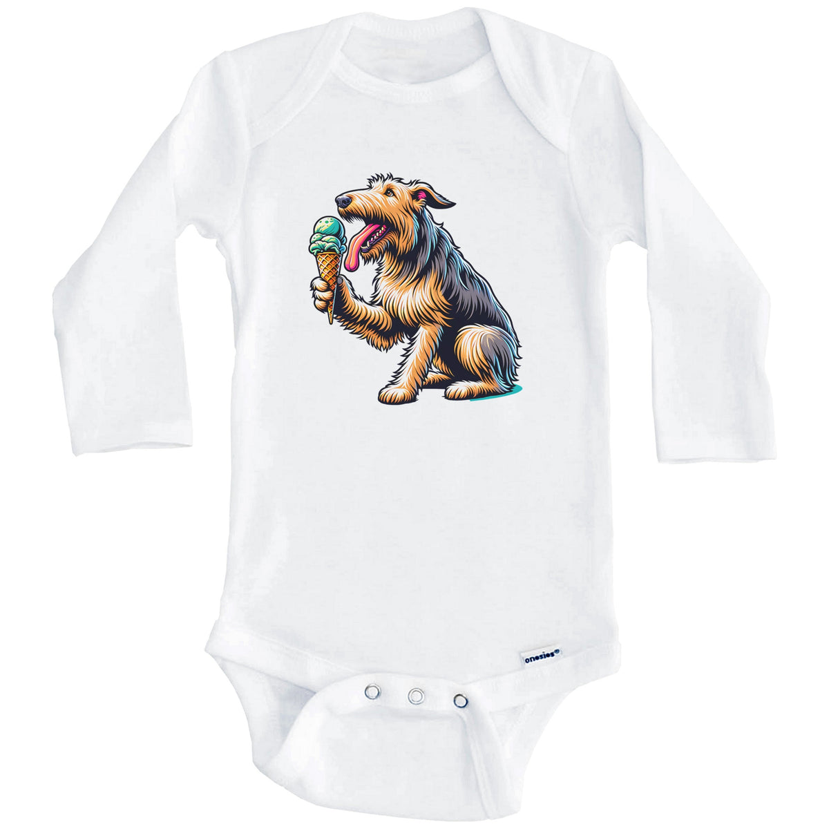 Irish Wolfhound Eating Ice Cream Cone Cute Dog Baby Bodysuit (Long Sleeves)