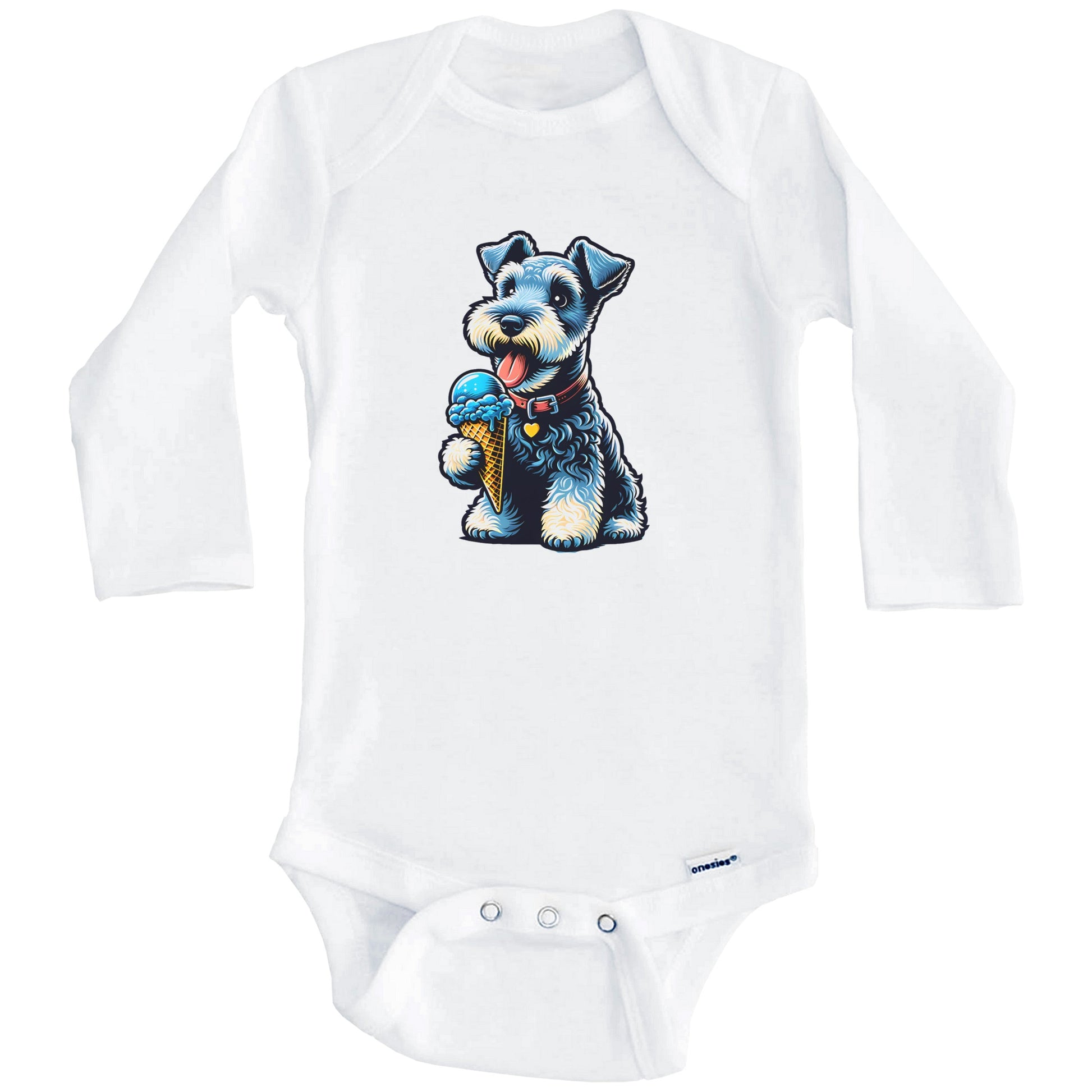 Kerry Blue Terrier Eating Ice Cream Cone Cute Dog Baby Bodysuit (Long Sleeves)