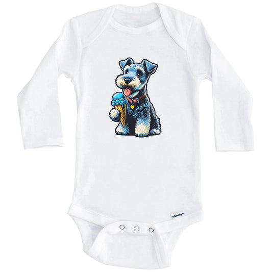 Kerry Blue Terrier Eating Ice Cream Cone Cute Dog Baby Bodysuit (Long Sleeves)