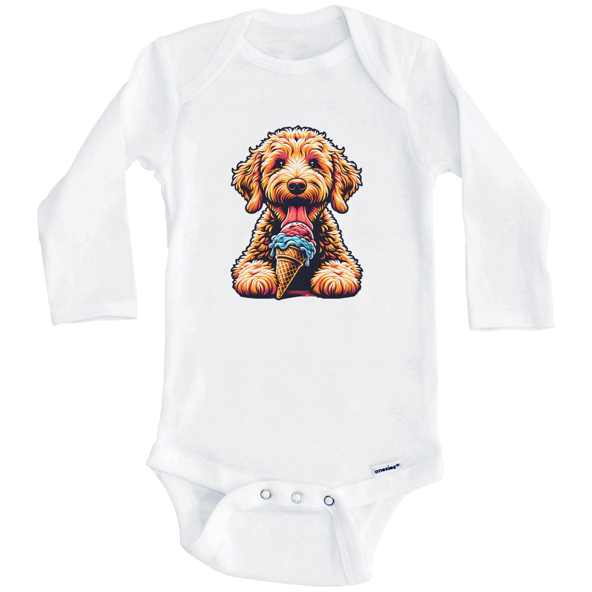 Labradoodle Eating Ice Cream Cone Cute Dog Baby Bodysuit (Long Sleeves)