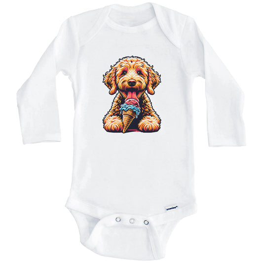Labradoodle Eating Ice Cream Cone Cute Dog Baby Bodysuit (Long Sleeves)