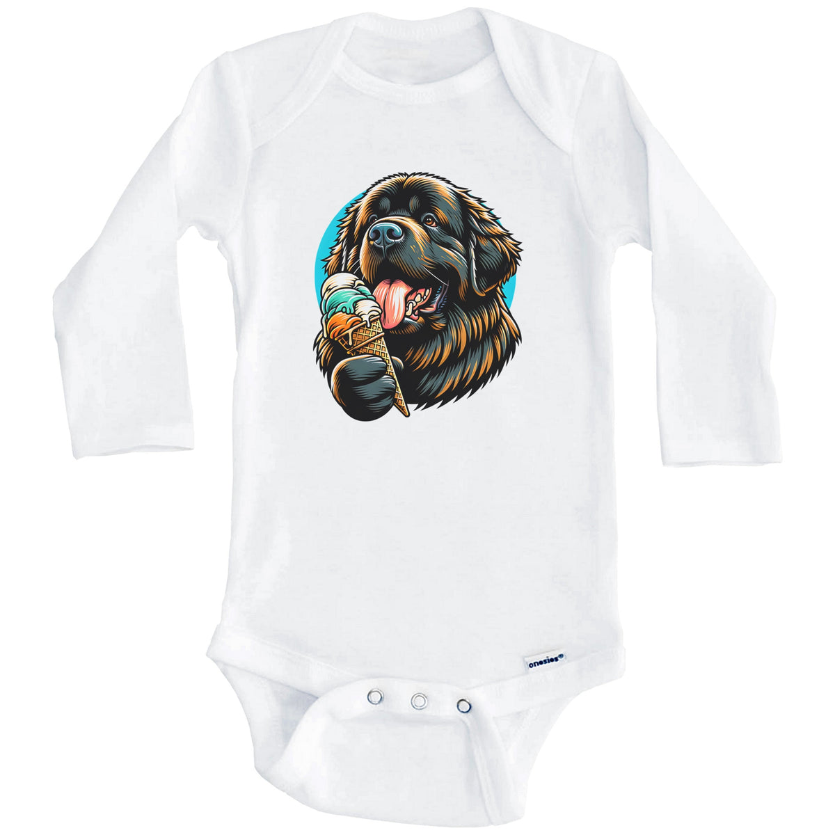 Newfoundland Eating Ice Cream Cone Cute Dog Baby Bodysuit (Long Sleeves)