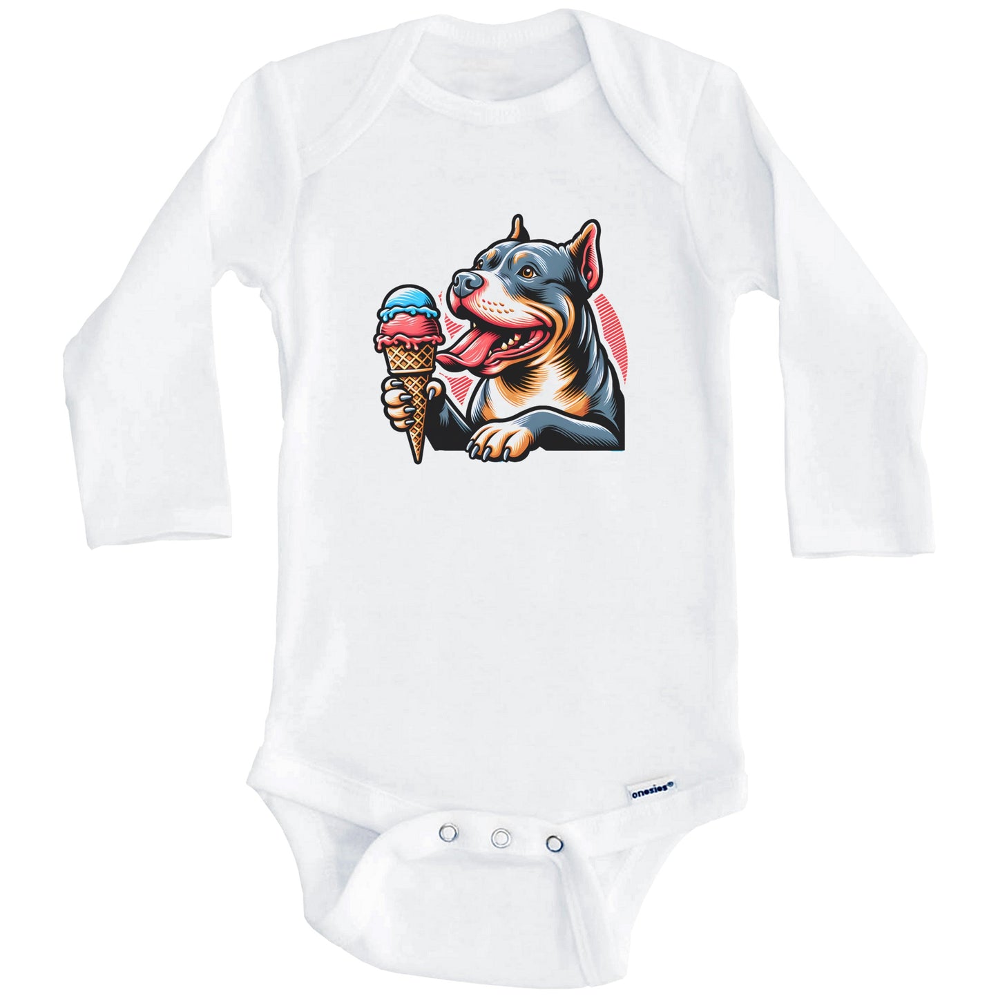 Pit Bull Eating Ice Cream Cone Cute Dog Baby Bodysuit (Long Sleeves)