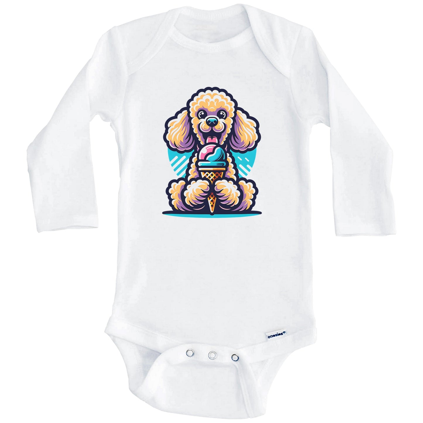 Poodle Eating Ice Cream Cone Cute Dog Baby Bodysuit (Long Sleeves)