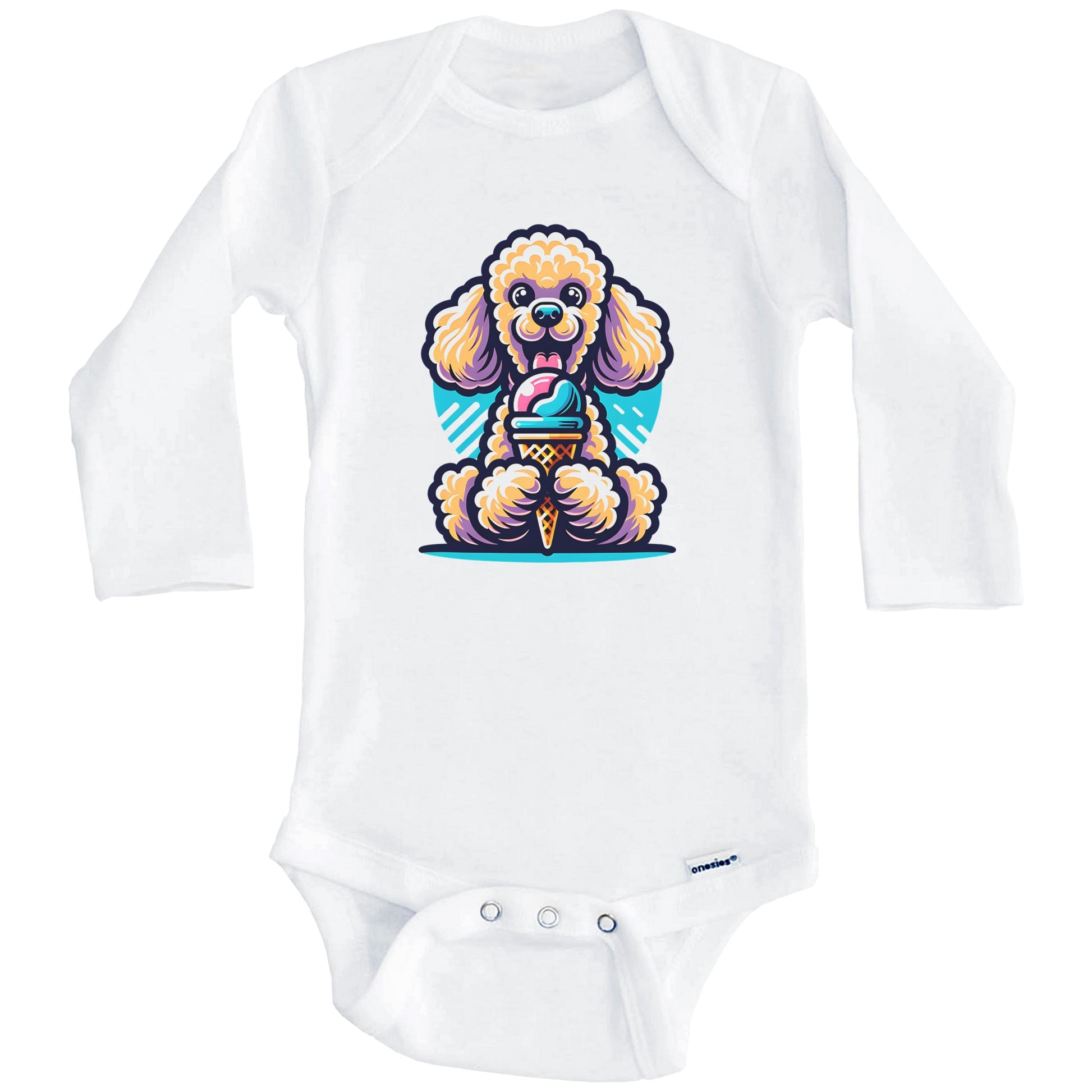 Poodle Eating Ice Cream Cone Cute Dog Baby Bodysuit (Long Sleeves)
