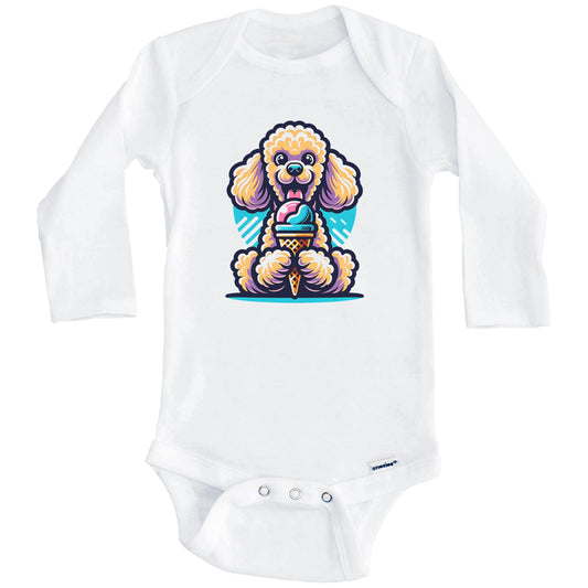 Poodle Eating Ice Cream Cone Cute Dog Baby Bodysuit (Long Sleeves)
