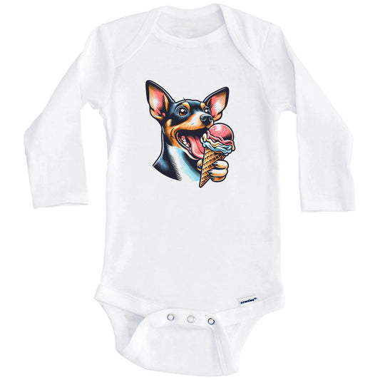 Rat Terrier Eating Ice Cream Cone Cute Dog Baby Bodysuit (Long Sleeves)