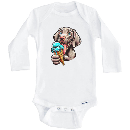 Weimaraner Eating Ice Cream Cone Cute Dog Baby Bodysuit (Long Sleeves)