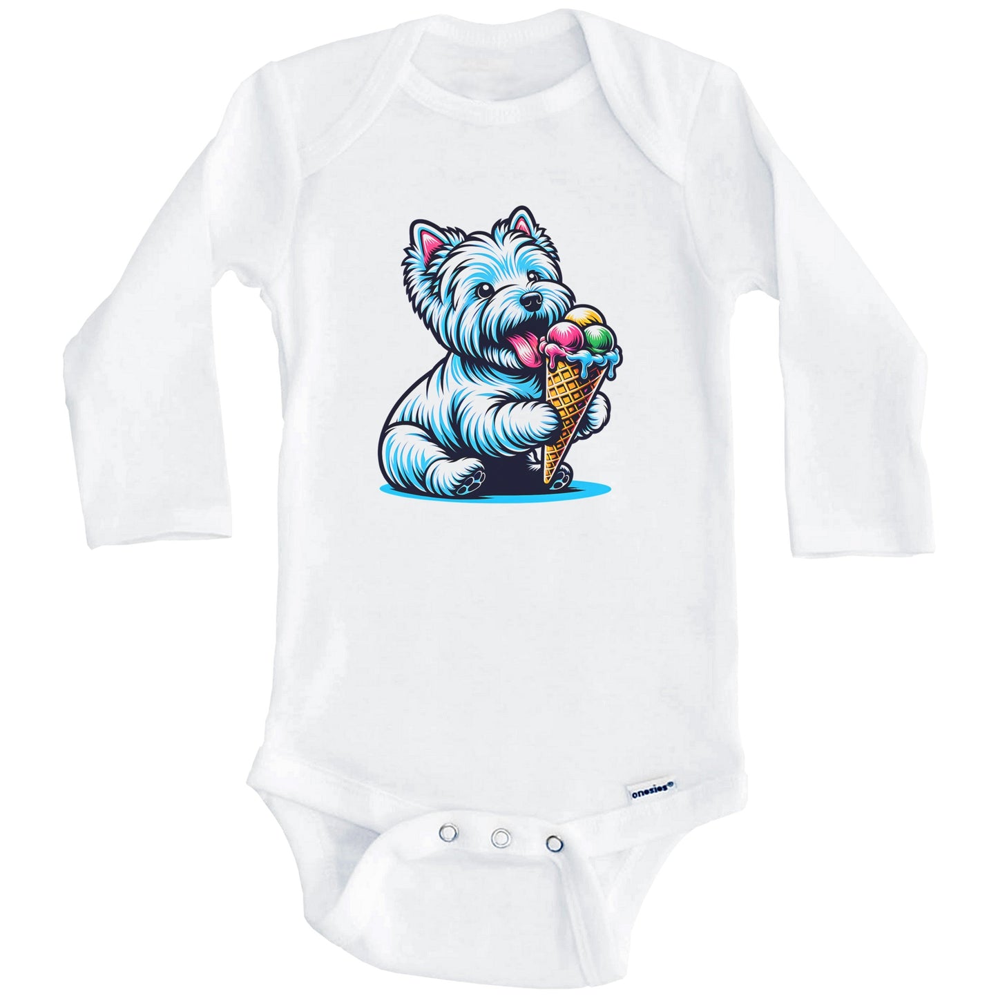 Westie Eating Ice Cream Cone Cute Dog Baby Bodysuit (Long Sleeves)