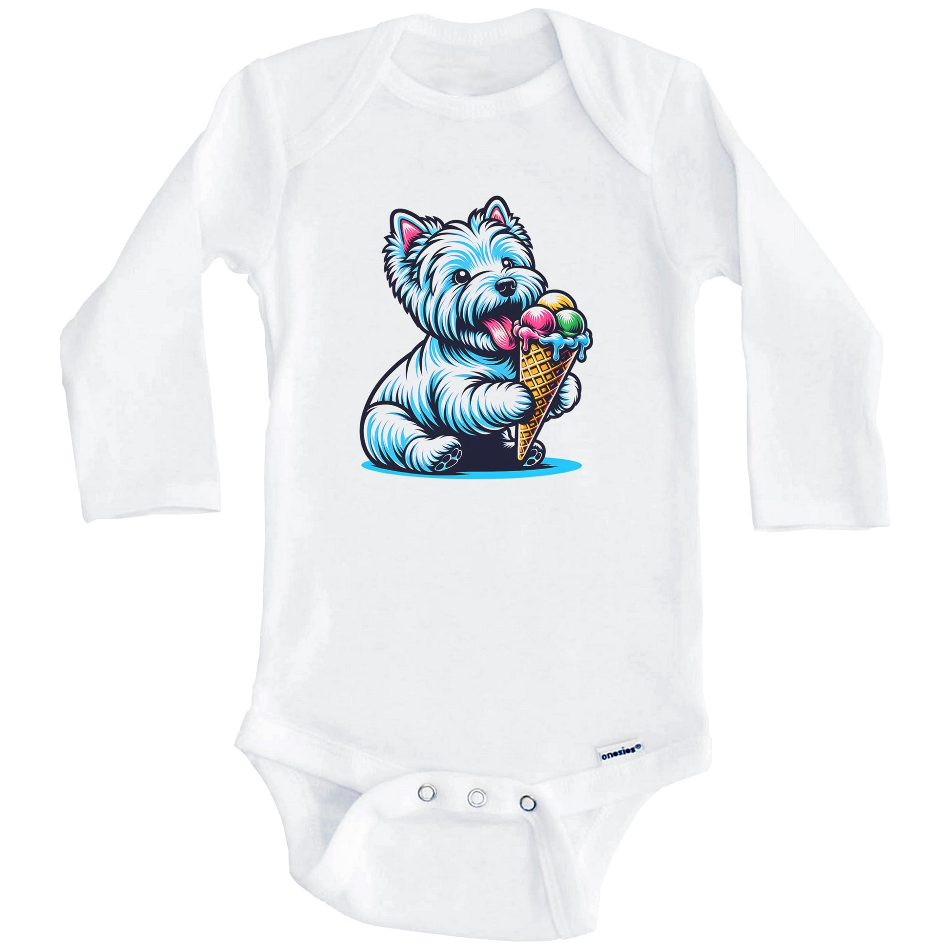 Westie Eating Ice Cream Cone Cute Dog Baby Bodysuit (Long Sleeves)