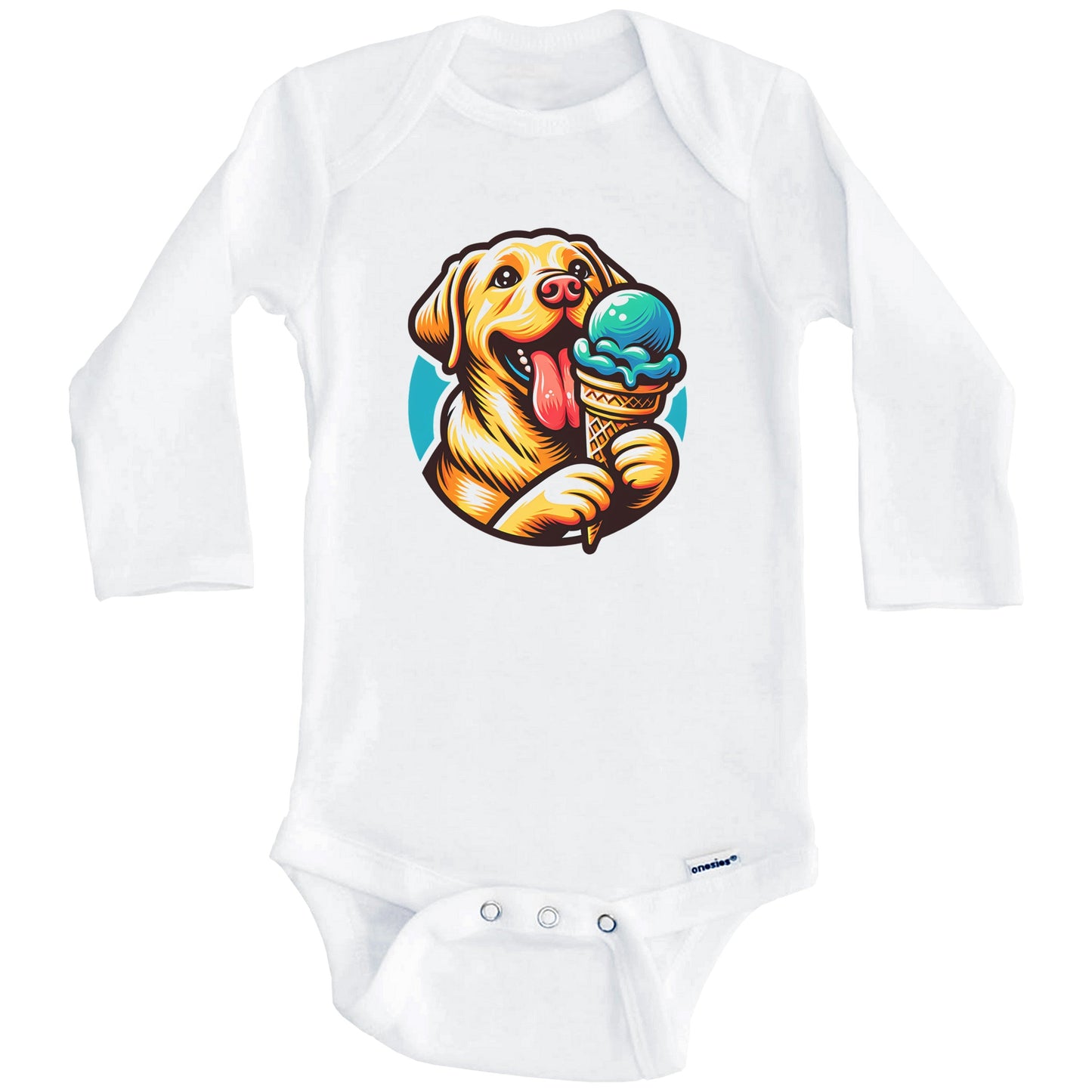 Yellow Lab Eating Ice Cream Cone Cute Dog Baby Bodysuit (Long Sleeves)