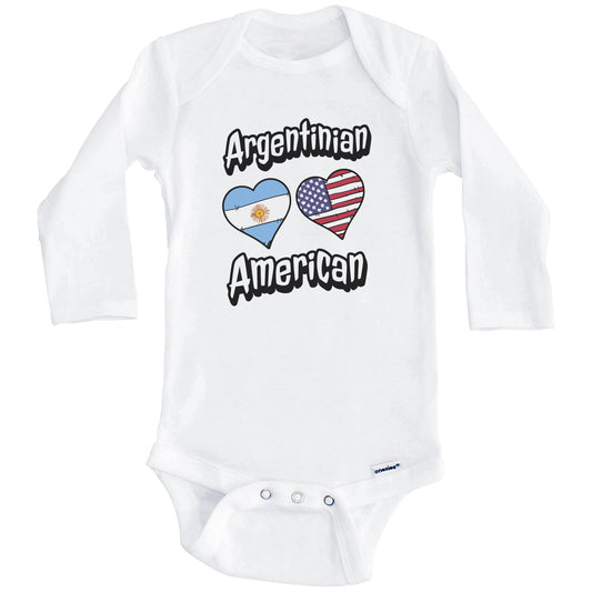 Argentinian American Flag Hearts Combo Argentina Baby Bodysuit (Long Sleeves)