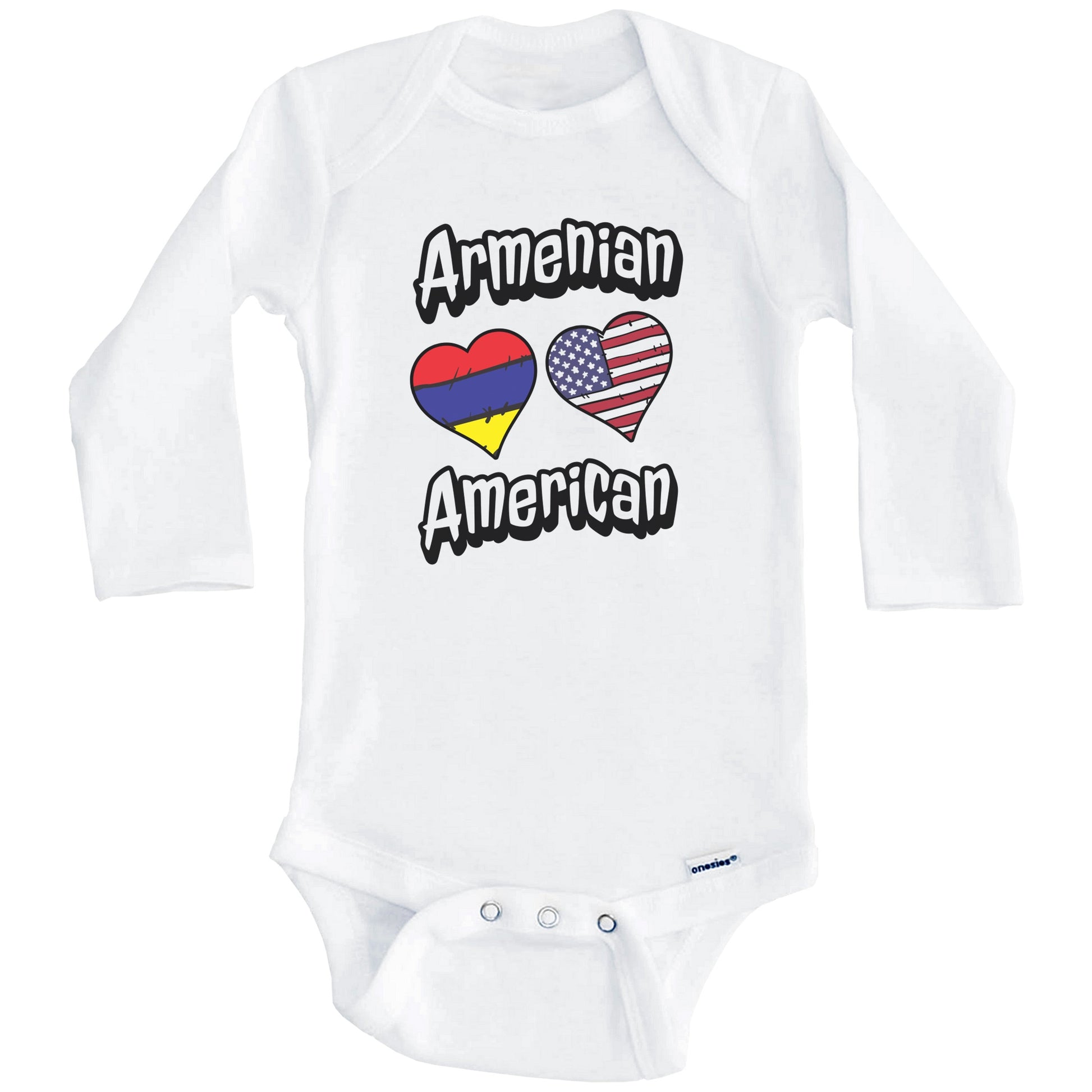 Armenian American Flag Hearts Combo Armenia Baby Bodysuit (Long Sleeves)