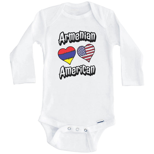 Armenian American Flag Hearts Combo Armenia Baby Bodysuit (Long Sleeves)