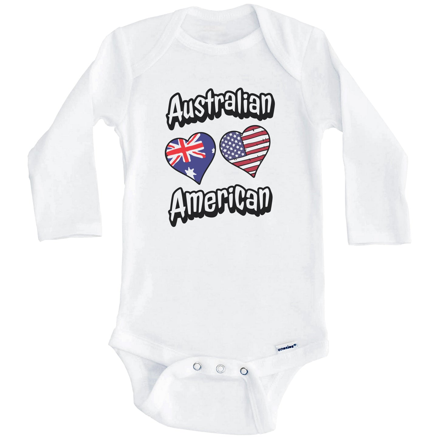 Australian American Flag Hearts Combo Australia Baby Bodysuit (Long Sleeves)