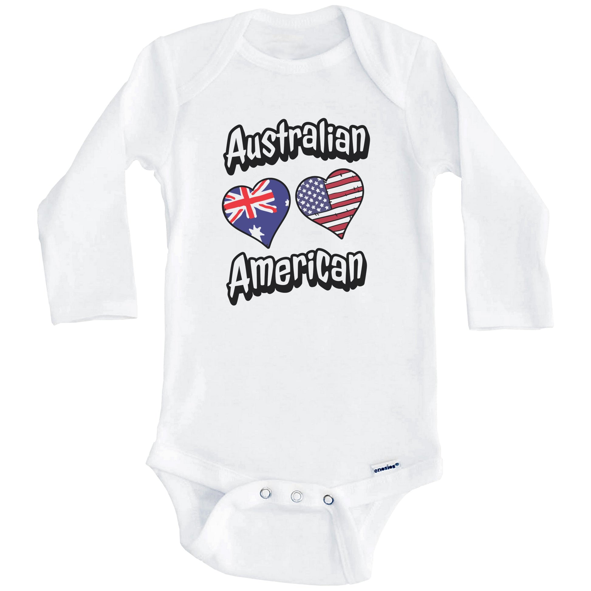 Australian American Flag Hearts Combo Australia Baby Bodysuit (Long Sleeves)