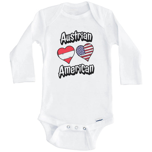 Austrian American Flag Hearts Combo Austria Baby Bodysuit (Long Sleeves)