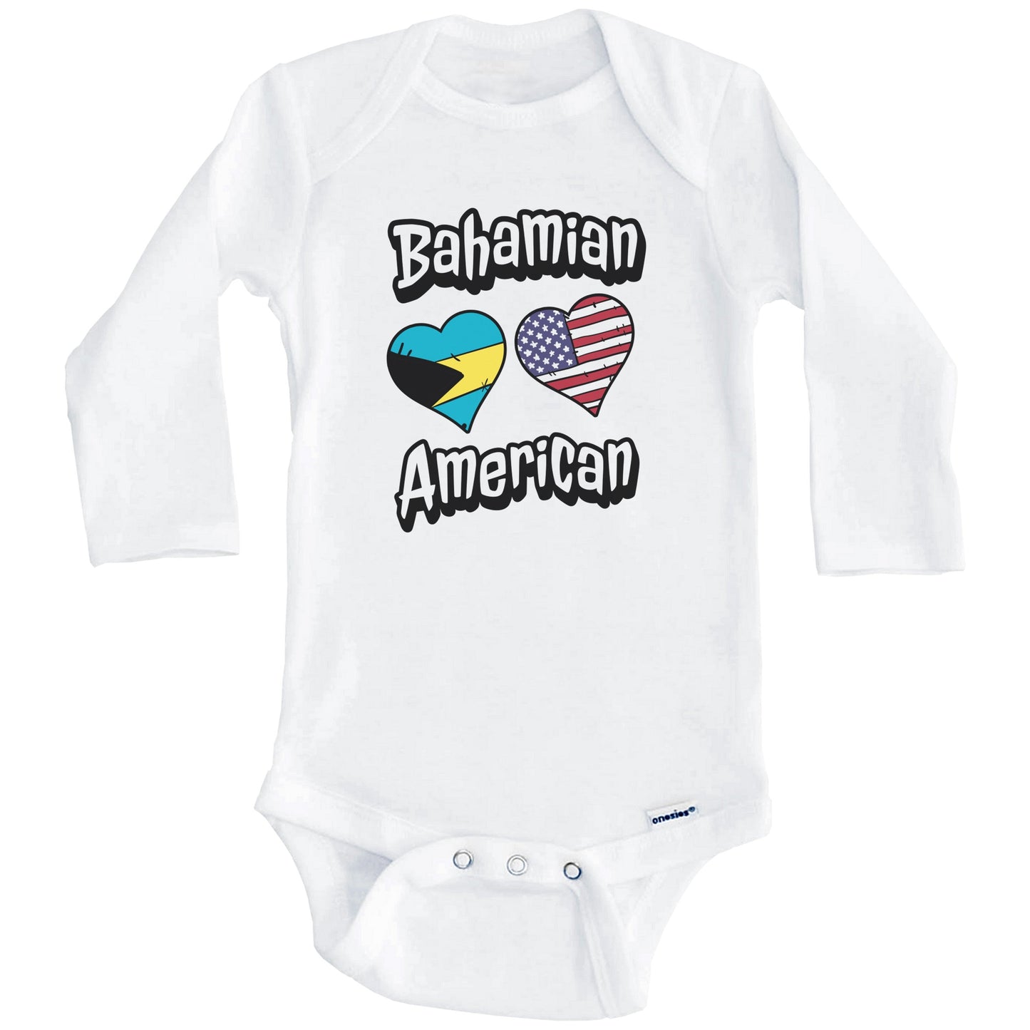 Bahamian American Flag Hearts Combo Bahamas Baby Bodysuit (Long Sleeves)