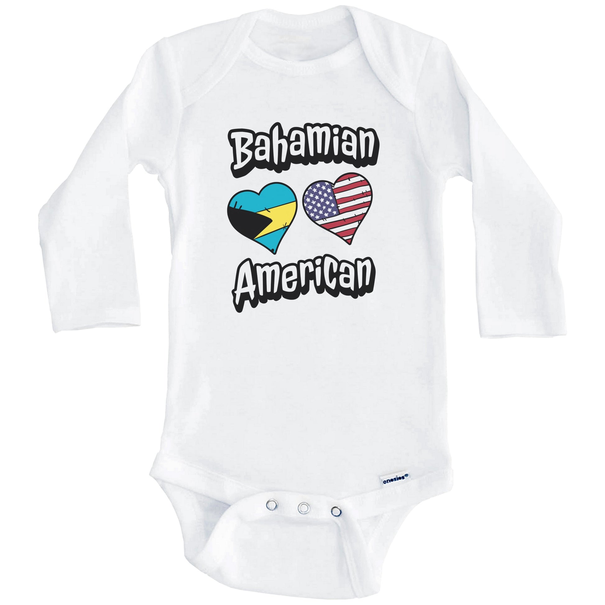 Bahamian American Flag Hearts Combo Bahamas Baby Bodysuit (Long Sleeves)