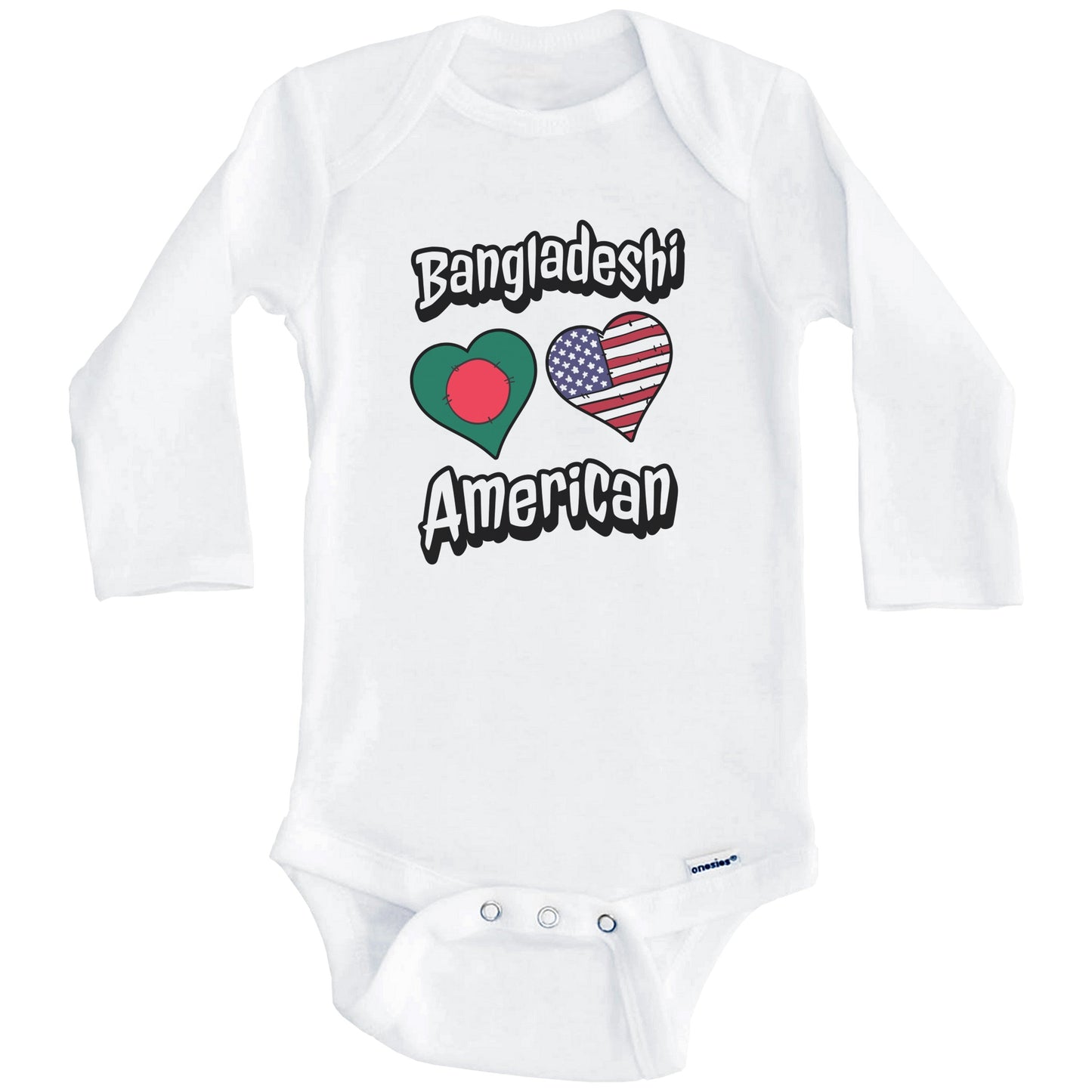 Bangladeshi American Flag Hearts Combo Bangladesh Baby Bodysuit (Long Sleeves)
