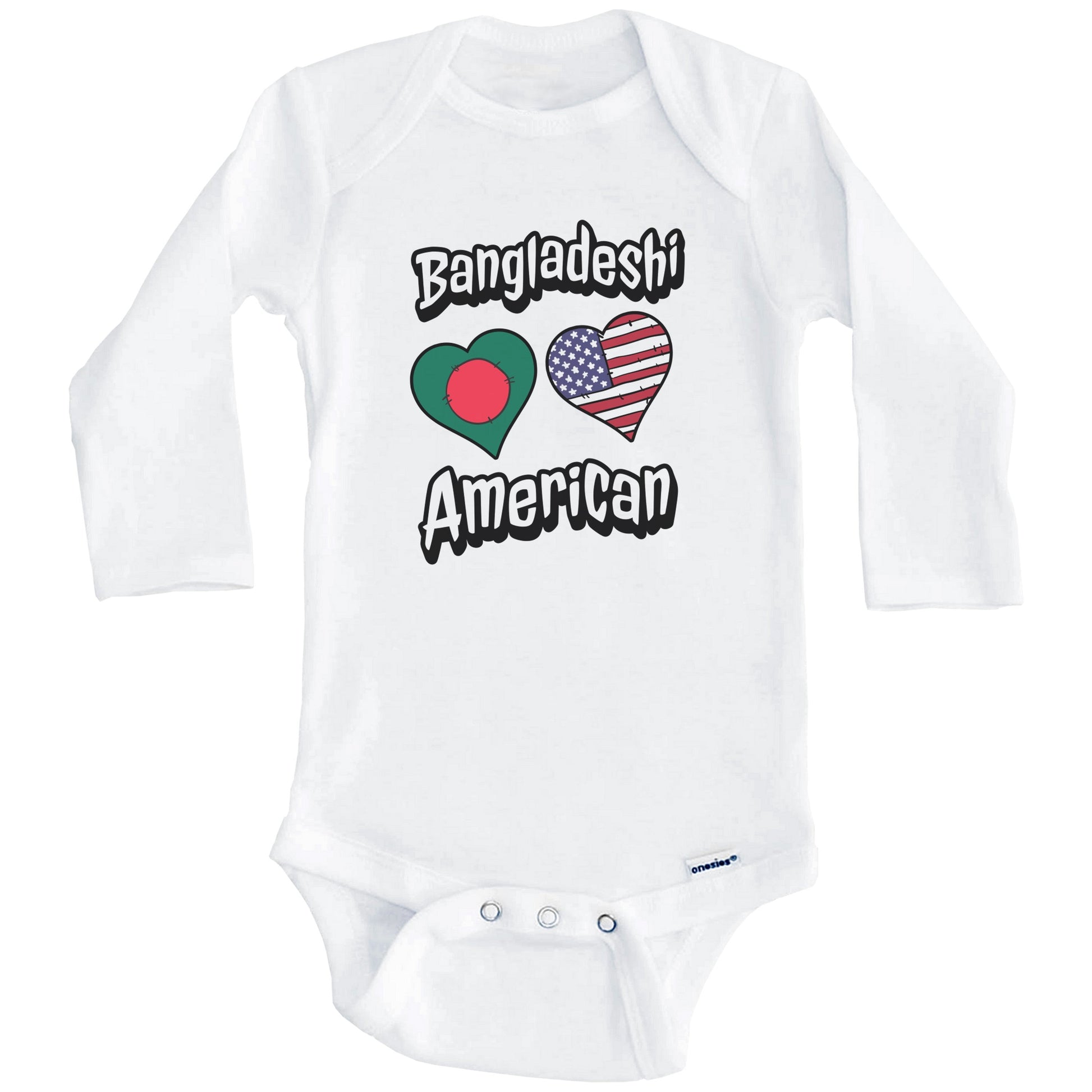 Bangladeshi American Flag Hearts Combo Bangladesh Baby Bodysuit (Long Sleeves)